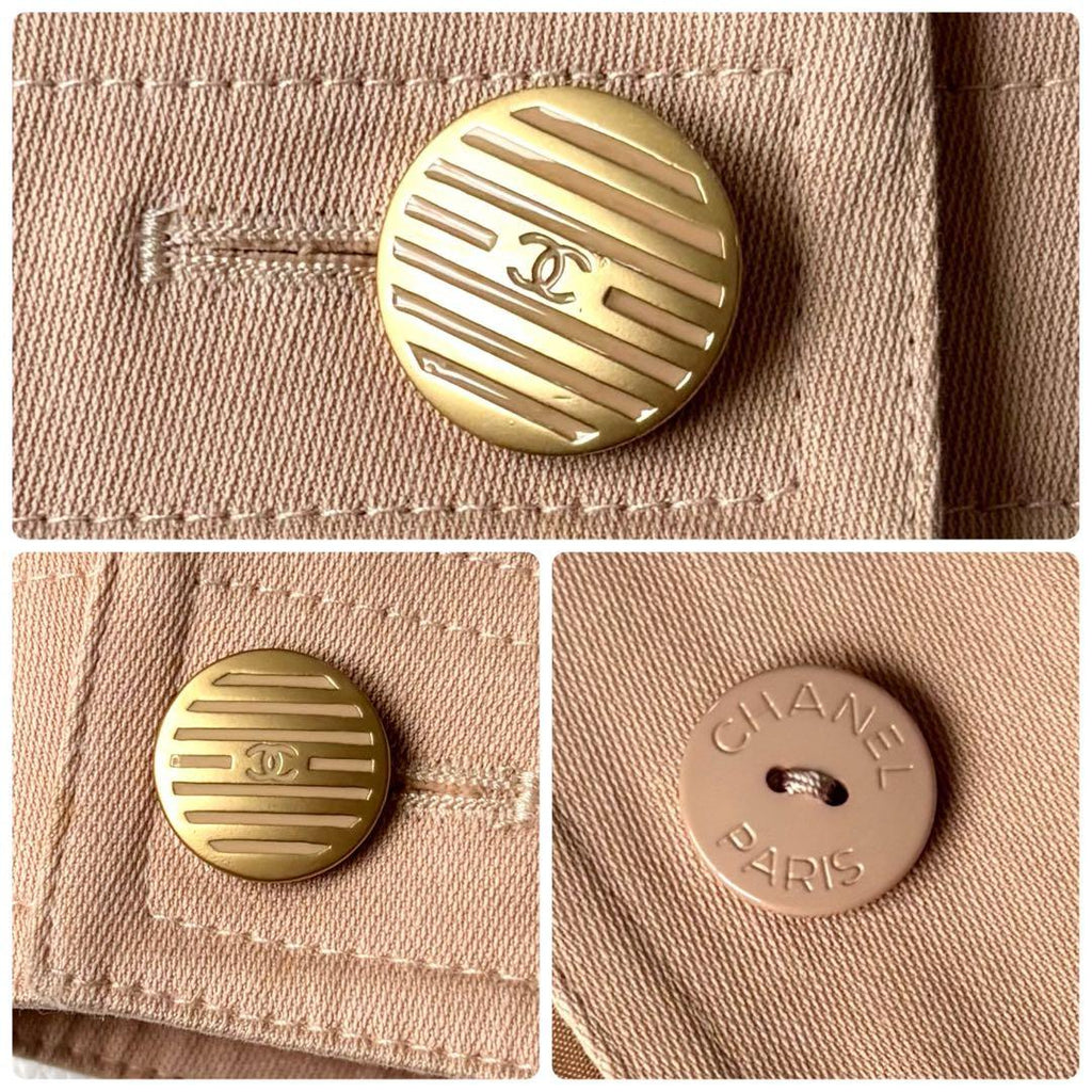 CHANEL Cotton Tailored Jacket Coco Button Silk Lining Size 42