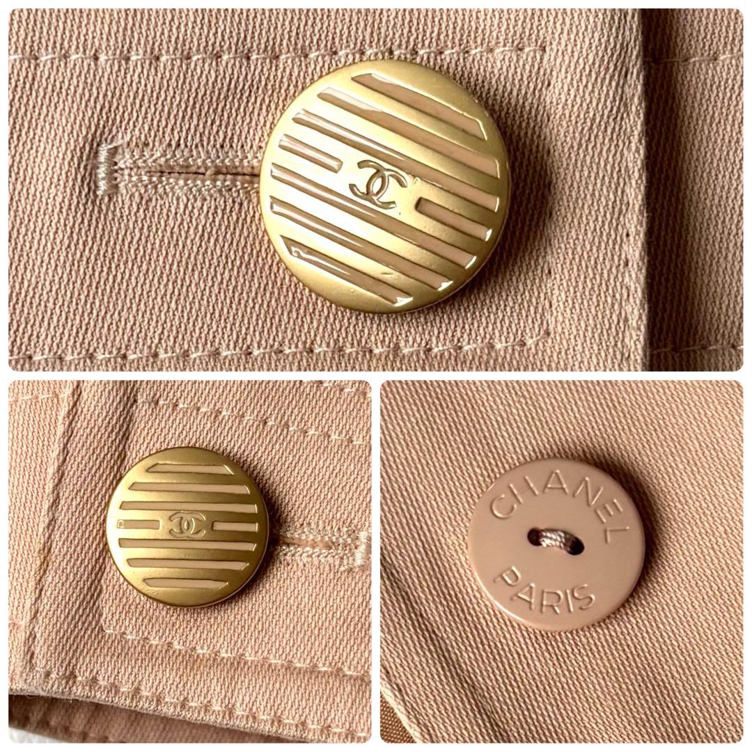CHANEL Cotton Tailored Jacket Coco Button Silk Lining Size 42