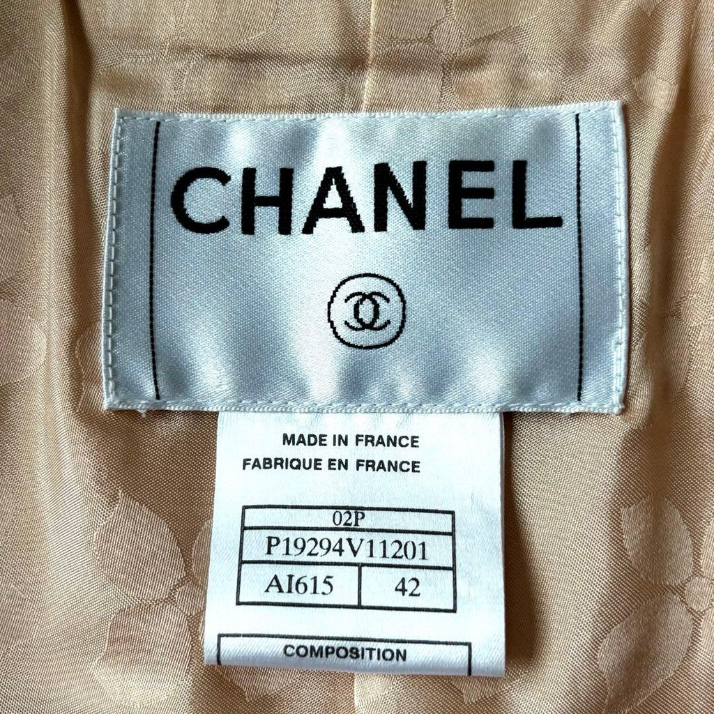 CHANEL Cotton Tailored Jacket Coco Button Silk Lining Size 42
