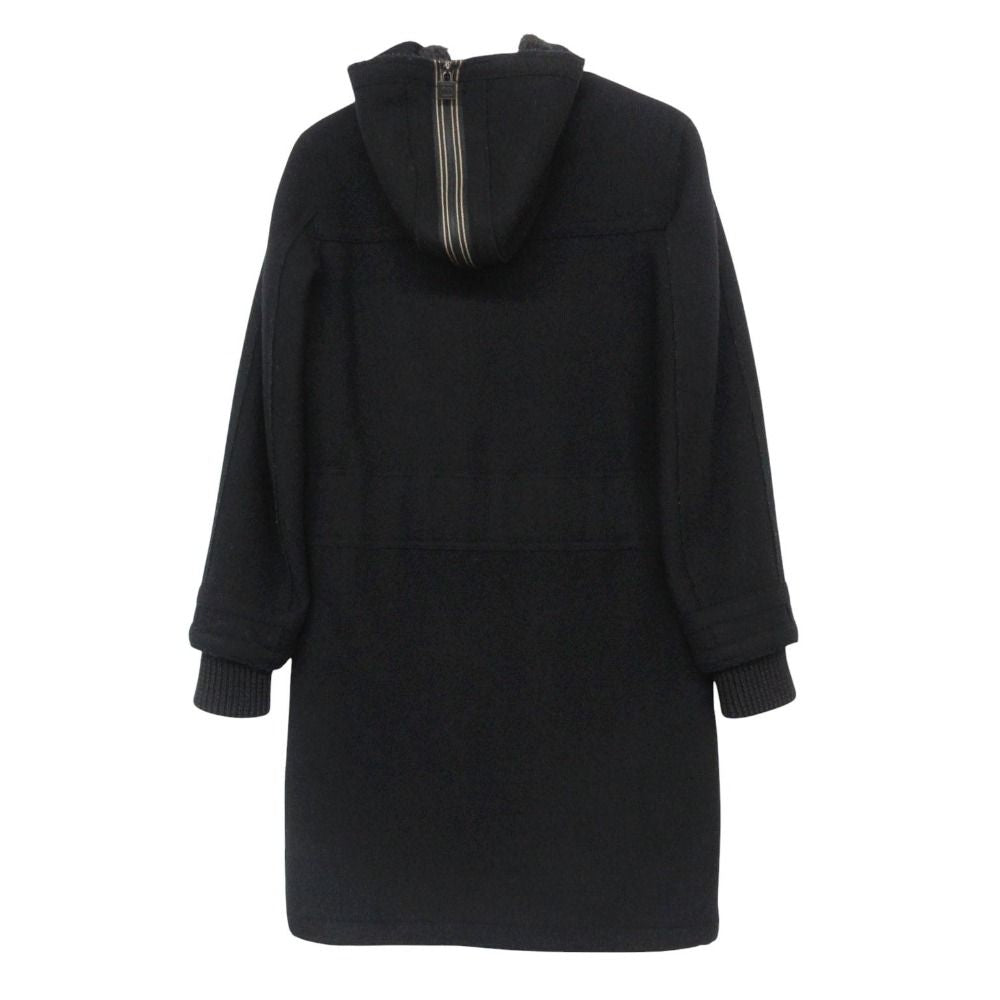 CHANEL Hooded Zip-Up Coat with Boa Lining Black (No Size Label)