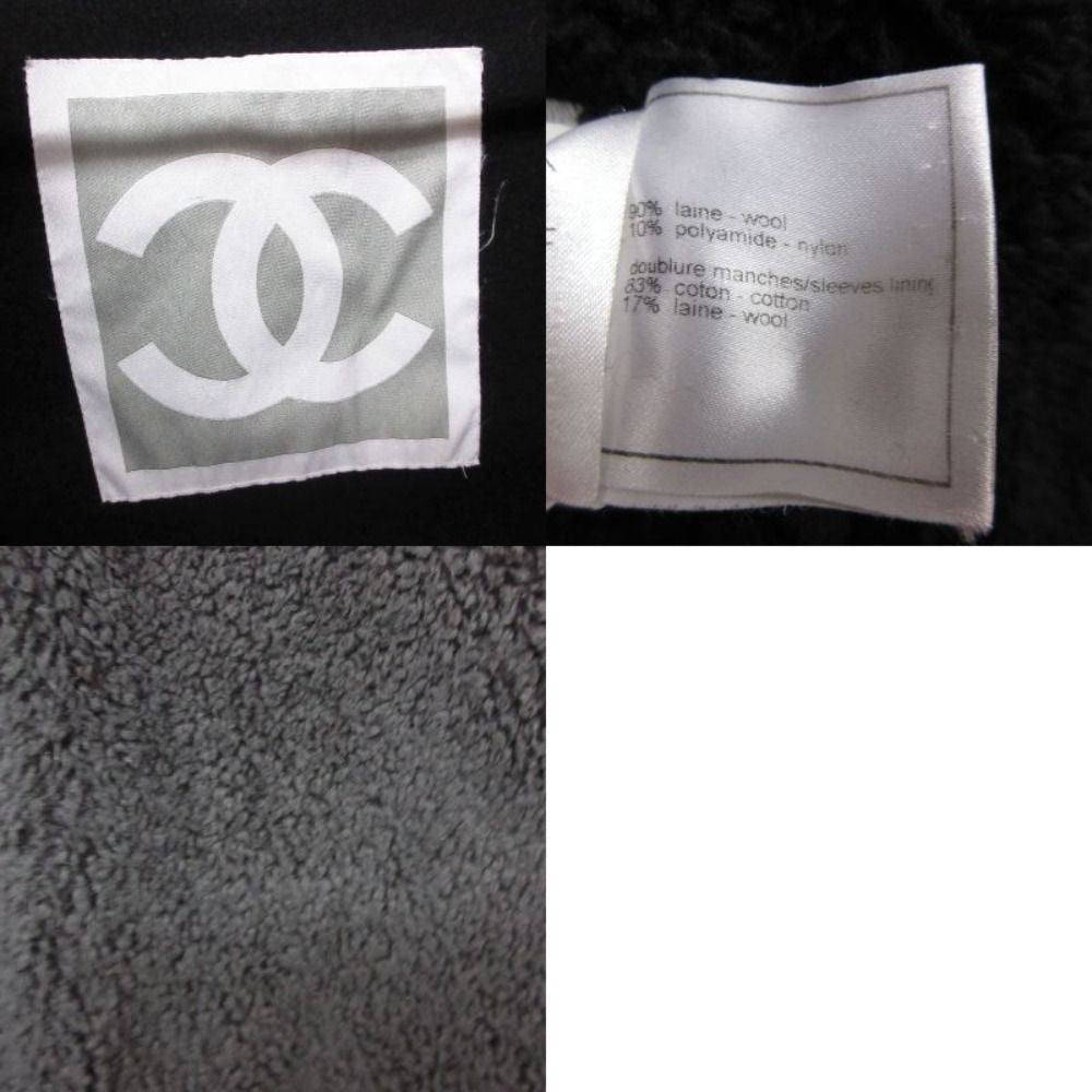 CHANEL Hooded Zip-Up Coat with Boa Lining Black (No Size Label)