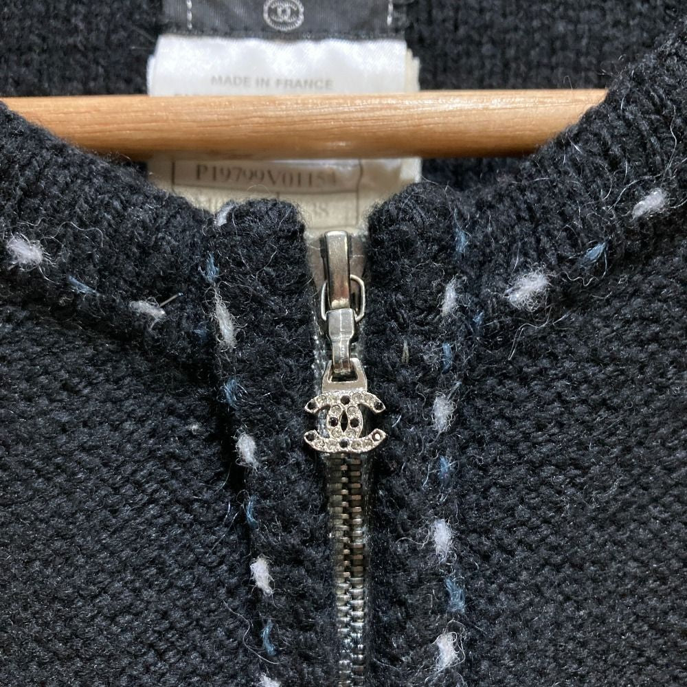 CHANEL 02A Coco Mark Cashmere Blend Zip Knit Cardigan Black Size 38