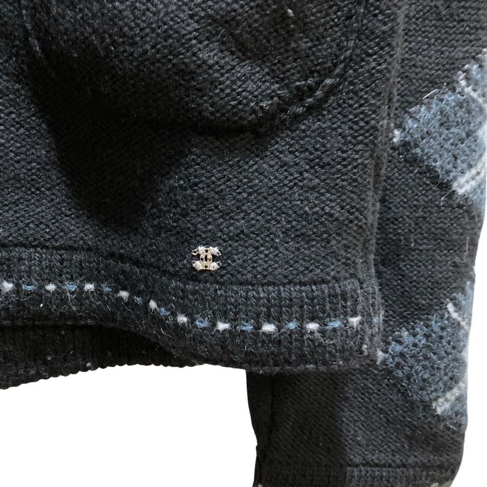 CHANEL 02A Coco Mark Cashmere Blend Zip Knit Cardigan Black Size 38