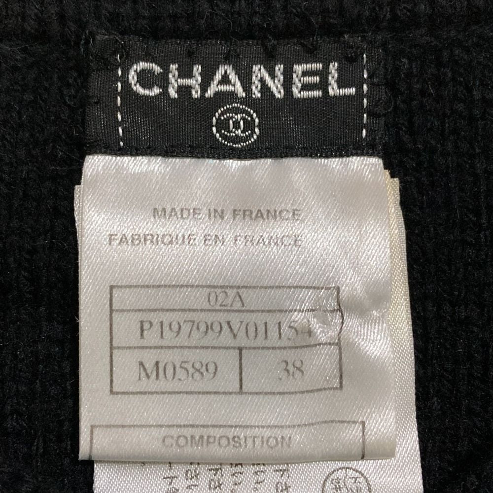 CHANEL 02A Coco Mark Cashmere Blend Zip Knit Cardigan Black Size 38