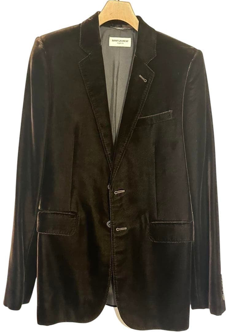 SAINT LAURENT Brown Velvet Velour Jacket Size 44