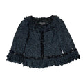 CHANEL No Collar Fringe Tweed Coco Mark Floral Jacket