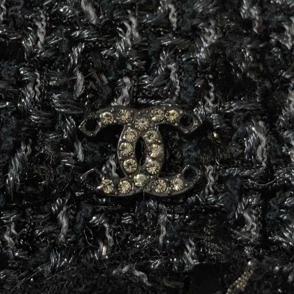 CHANEL No Collar Fringe Tweed Coco Mark Floral Jacket