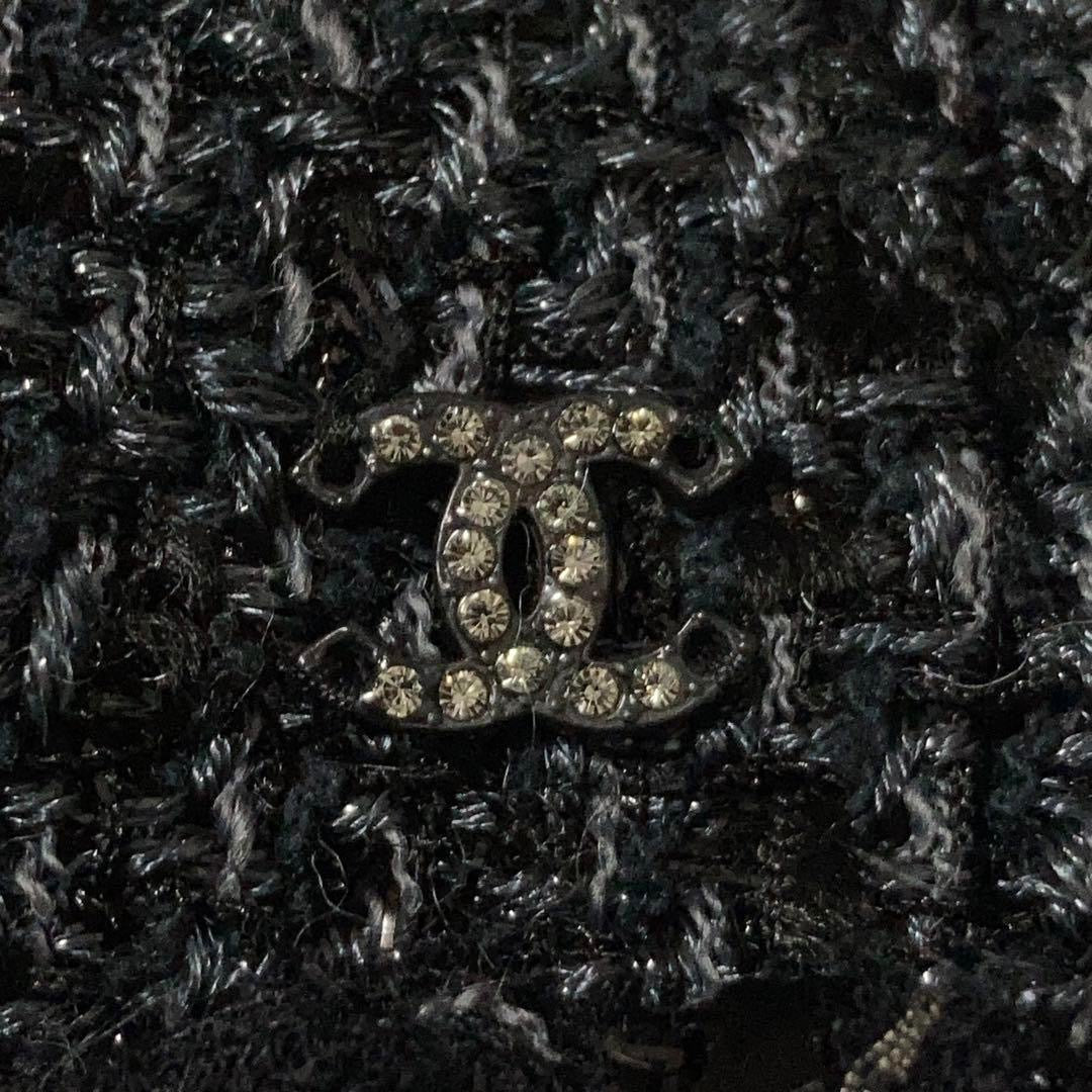 CHANEL No Collar Fringe Tweed Coco Mark Floral Jacket