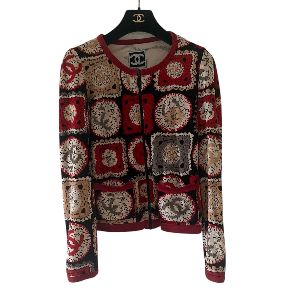 CHANEL Star Pattern Collarless Jacket Cardigan Size 38