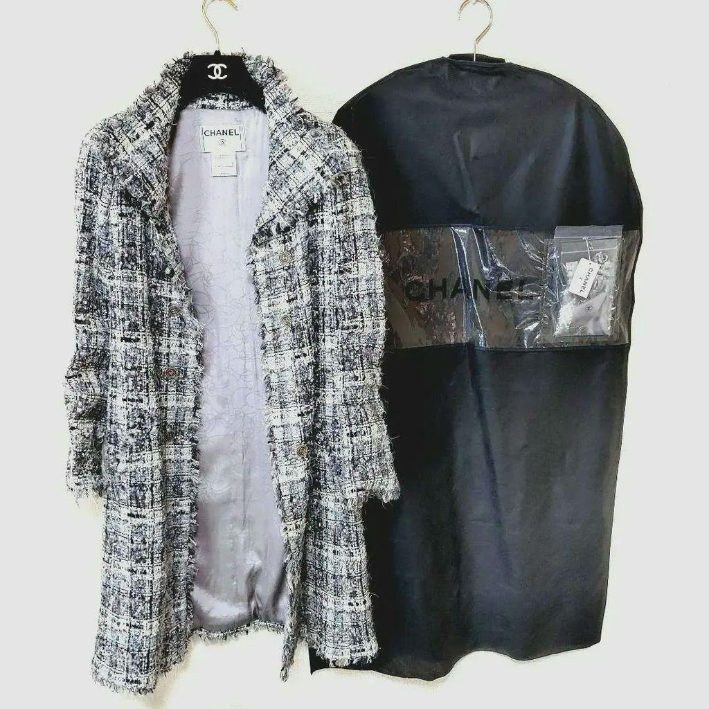 CHANEL Tweed Coat Silk Blend Coco Mark