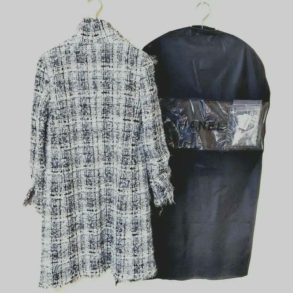 CHANEL Tweed Coat Silk Blend Coco Mark