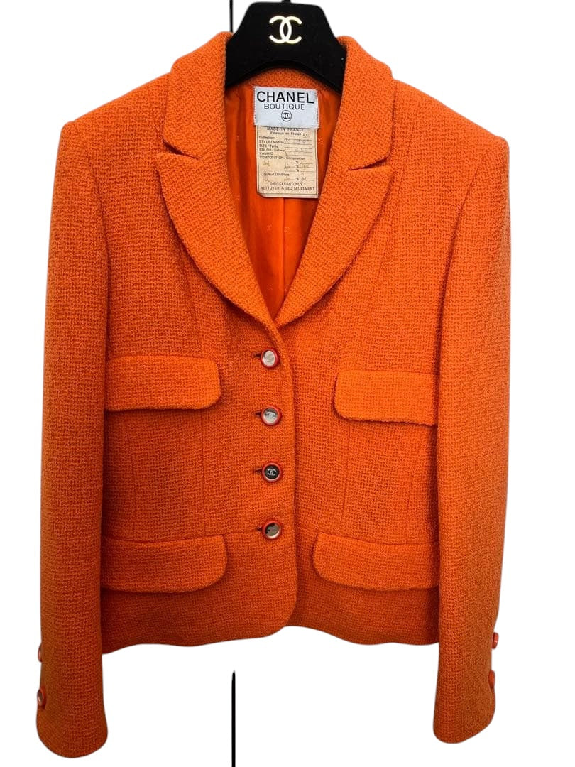 CHANEL Vintage Tweed Jacket Coco Mark Mirror Button Size 36/38