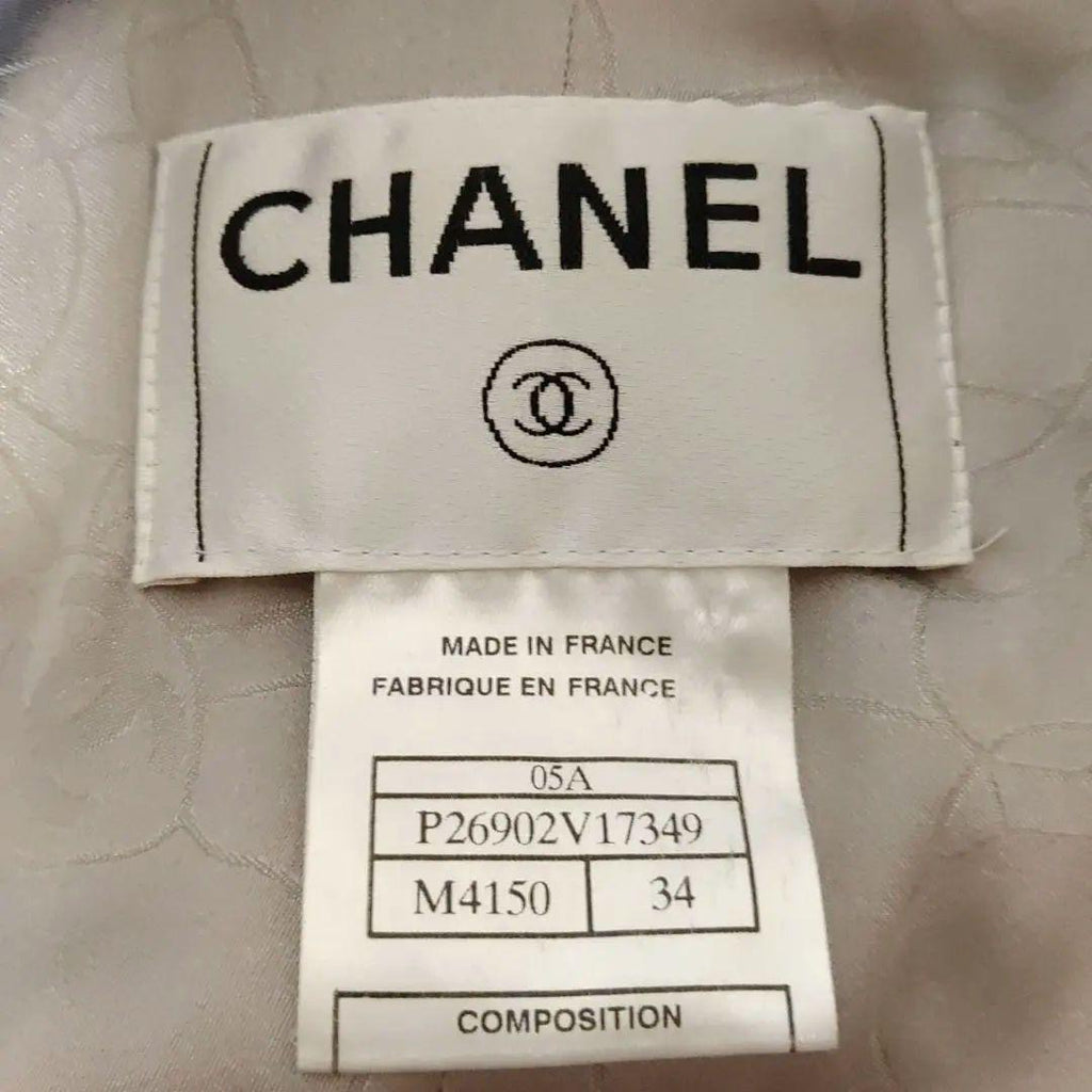 CHANEL Tweed Coat Silk Blend Coco Mark