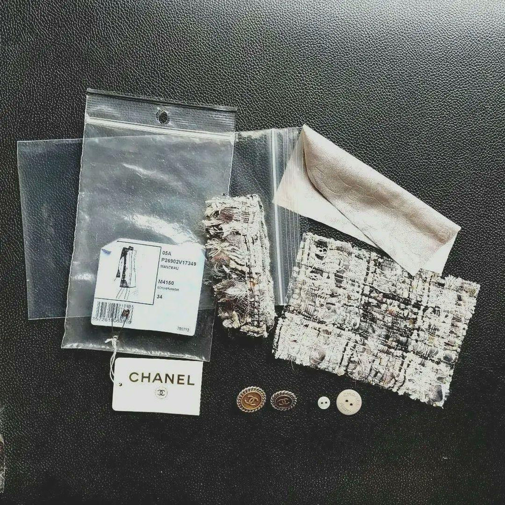 CHANEL Tweed Coat Silk Blend Coco Mark