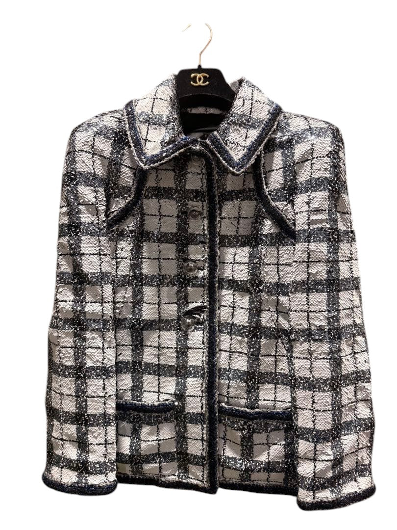 CHANEL Check Pattern Tailored Jacket Size 34