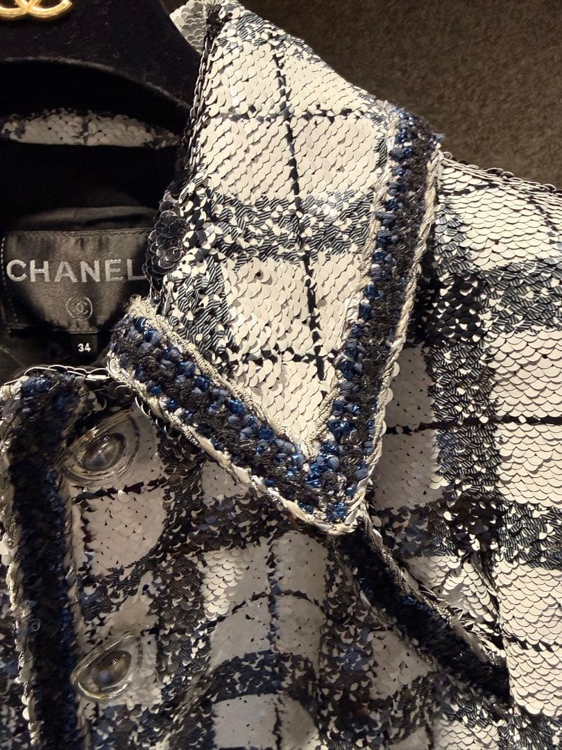 CHANEL Check Pattern Tailored Jacket Size 34