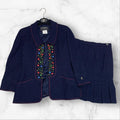 CHANEL Navy Dot Embroidery Skirt Set-Up Jacket & Skirt Size 38
