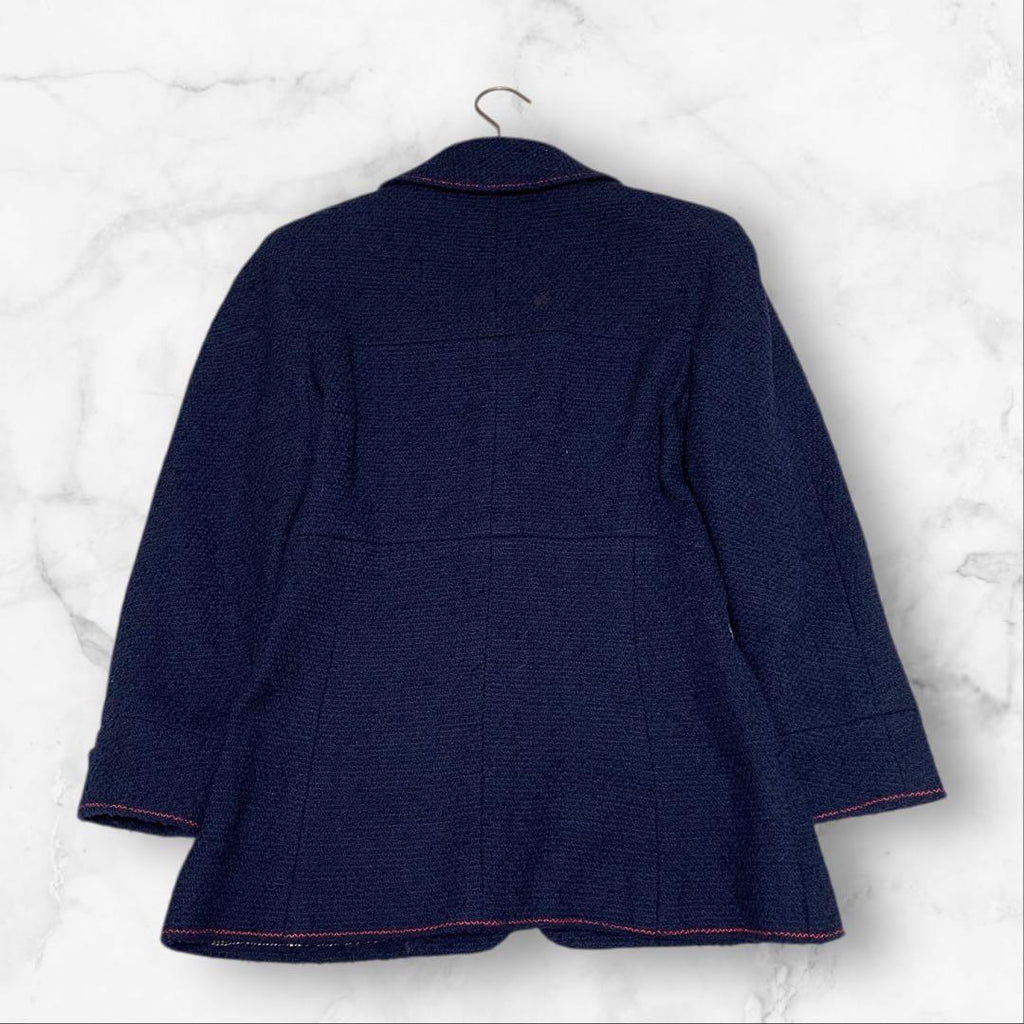 CHANEL Navy Dot Embroidery Skirt Set-Up Jacket & Skirt Size 38