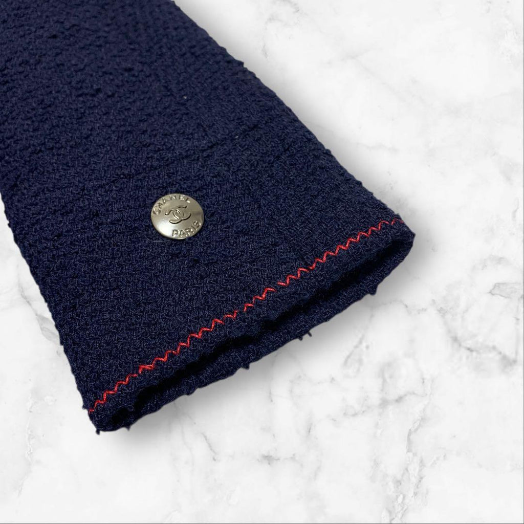 CHANEL Navy Dot Embroidery Skirt Set-Up Jacket & Skirt Size 38