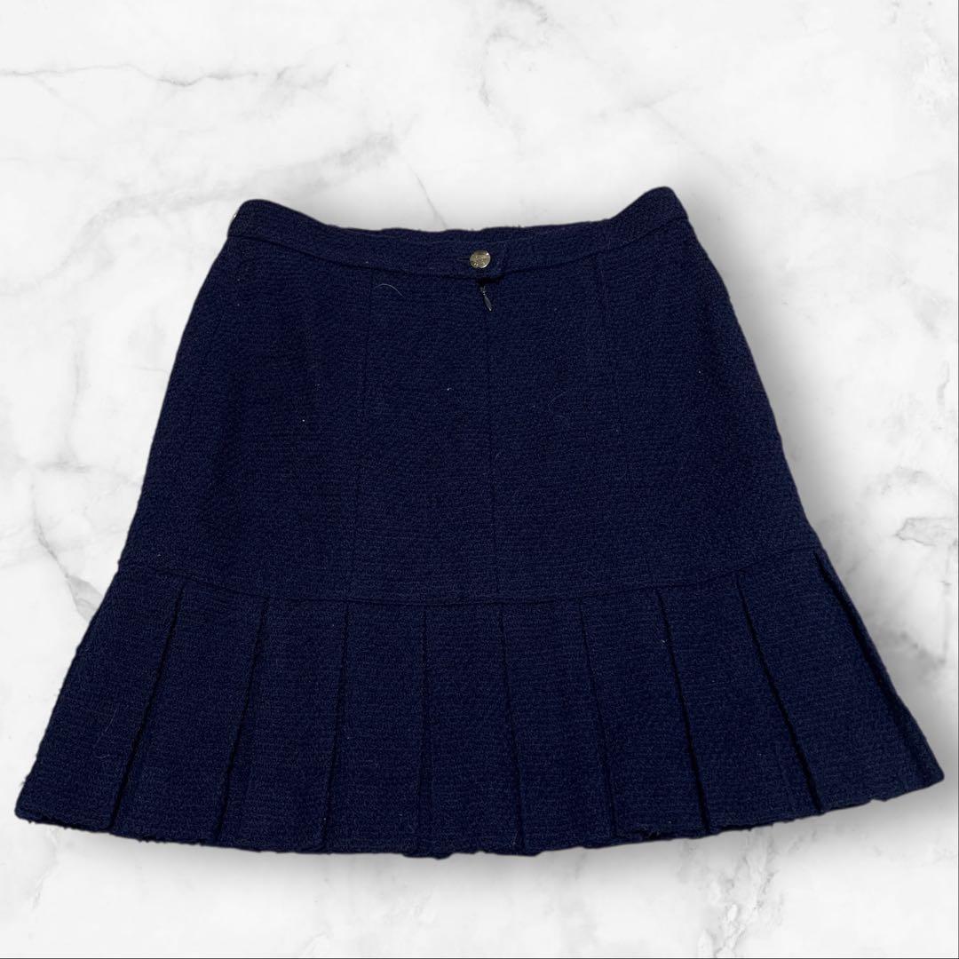 CHANEL Navy Dot Embroidery Skirt Set-Up Jacket & Skirt Size 38