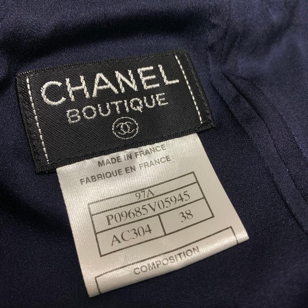 CHANEL Navy Dot Embroidery Skirt Set-Up Jacket & Skirt Size 38