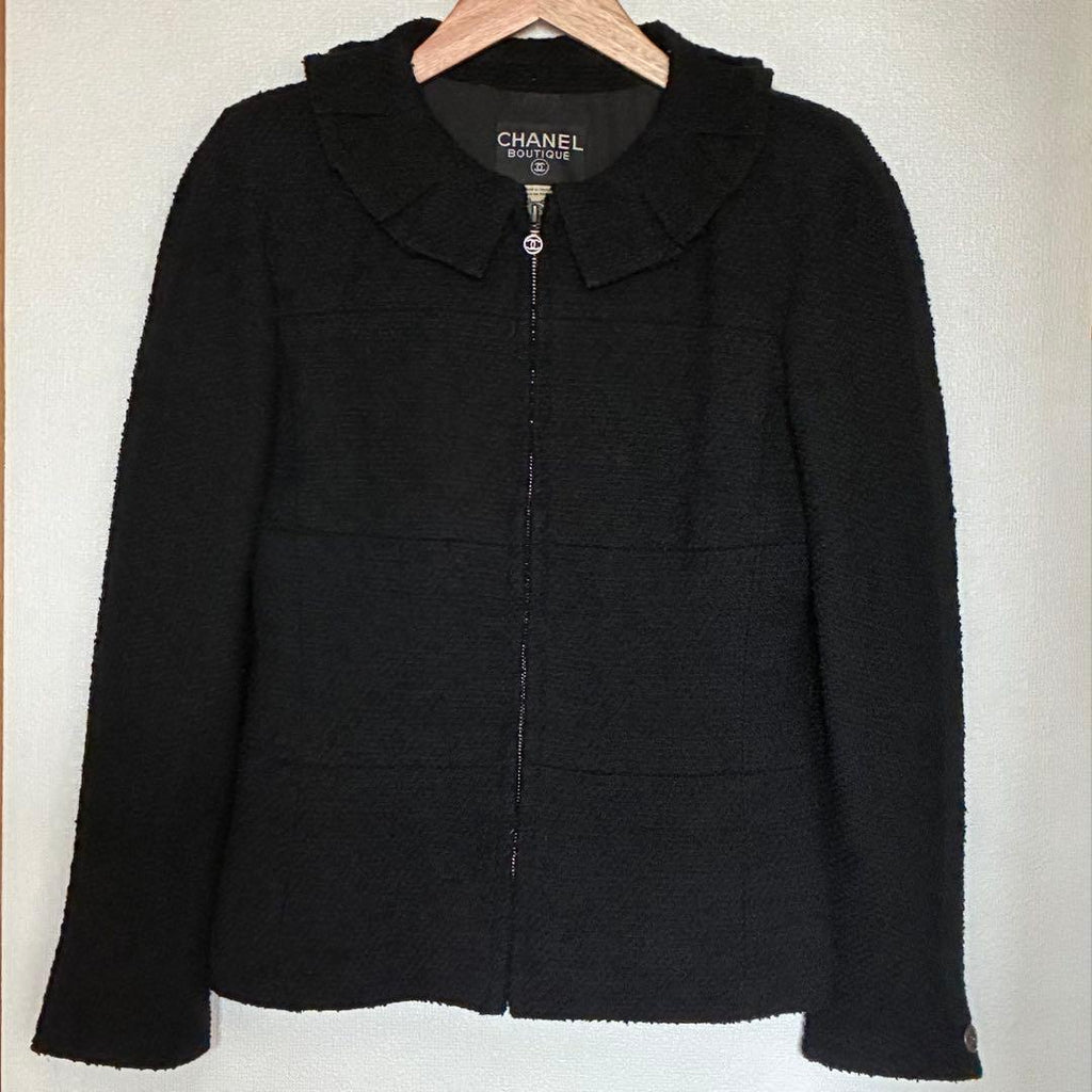 CHANEL Tweed Set-Up Zip-Up Logo Jacket & Skirt Size 36