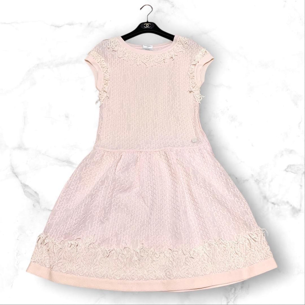 CHANEL Cotton Lace Dress Lame Tweed Coco Mark