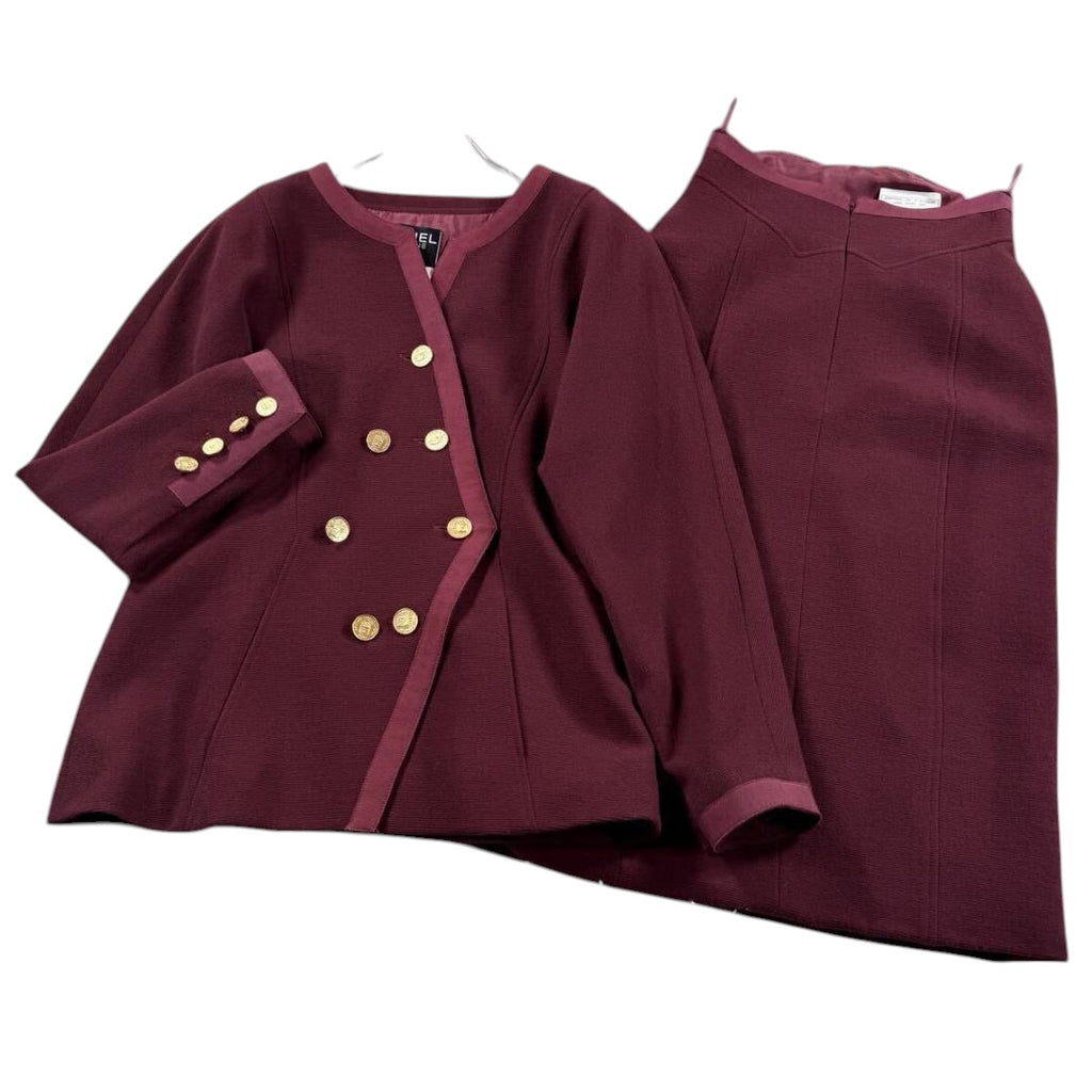 CHANEL Classic Set-Up Gold Button Coco Mark Jacket & Skirt Size 36