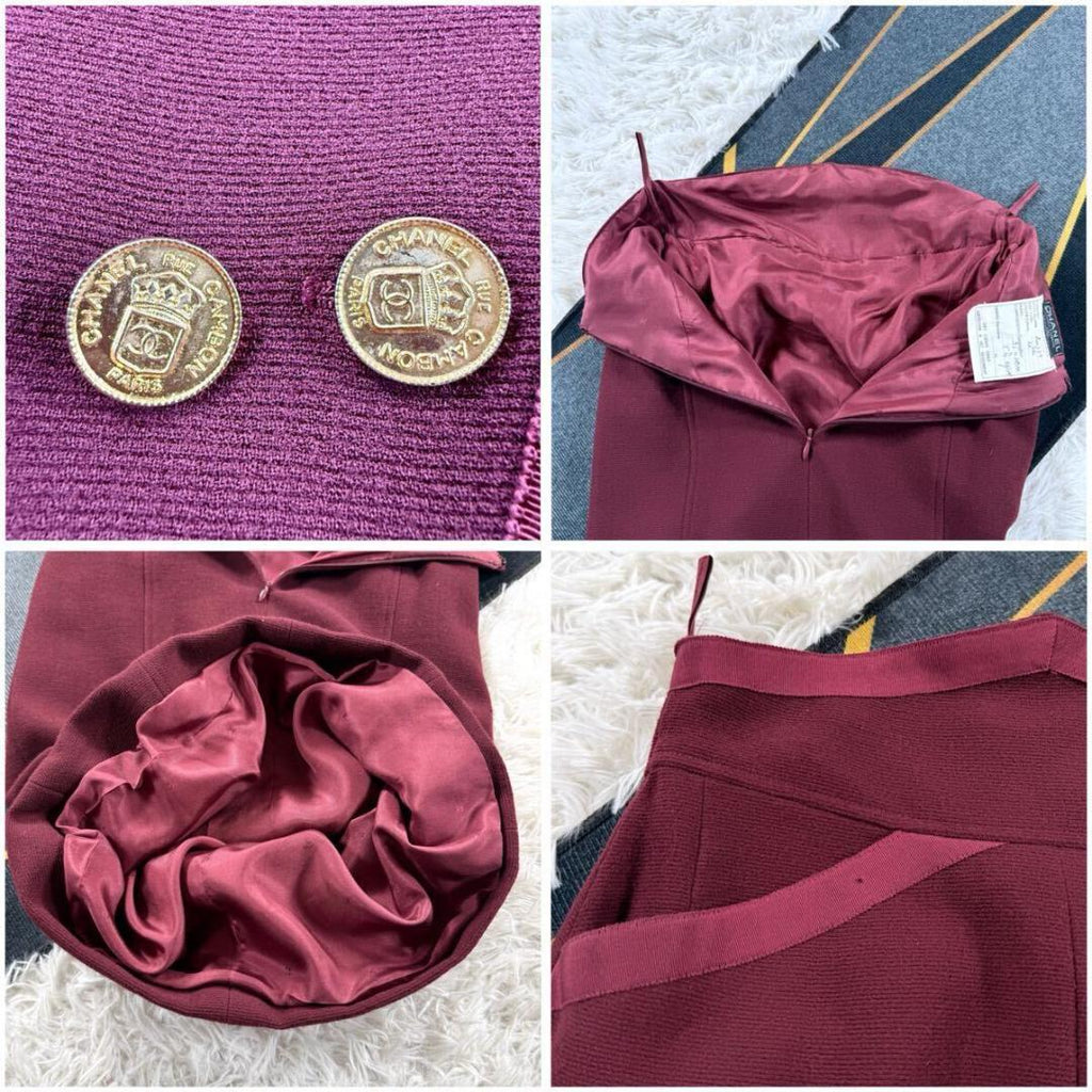 CHANEL Classic Set-Up Gold Button Coco Mark Jacket & Skirt Size 36