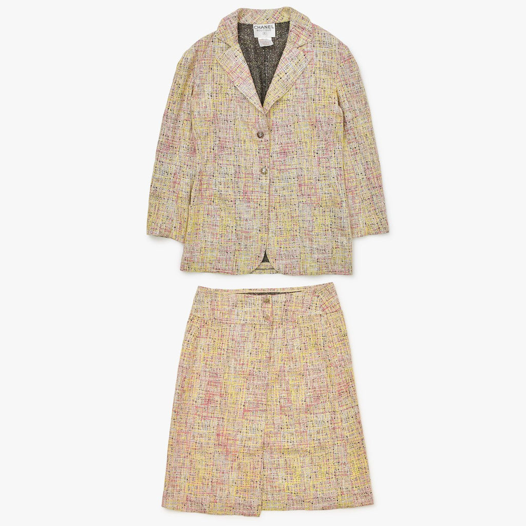 CHANEL Tweed Tailored Suit Set-Up Jacket & Skirt Coco Mark Size 38