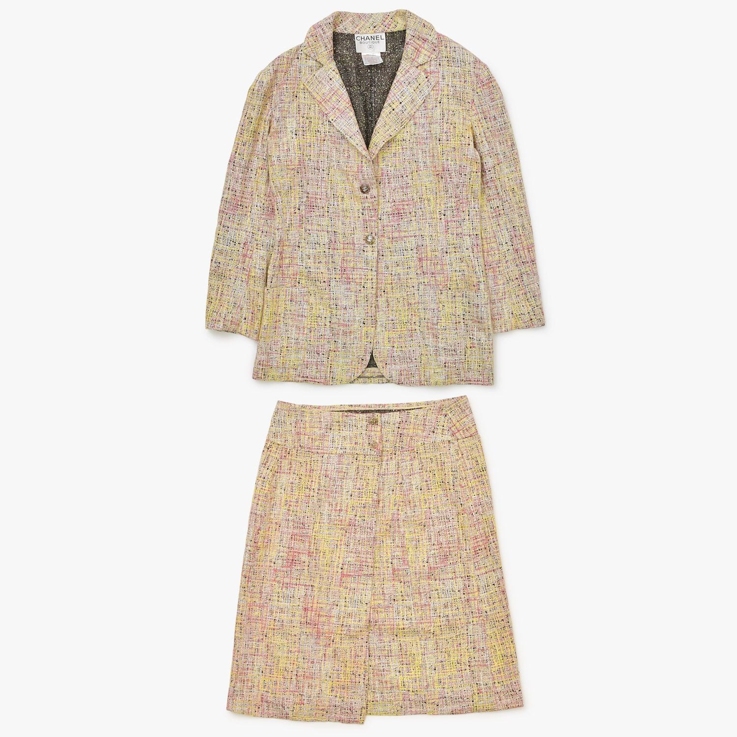 CHANEL Tweed Tailored Suit Set-Up Jacket & Skirt Coco Mark Size 38