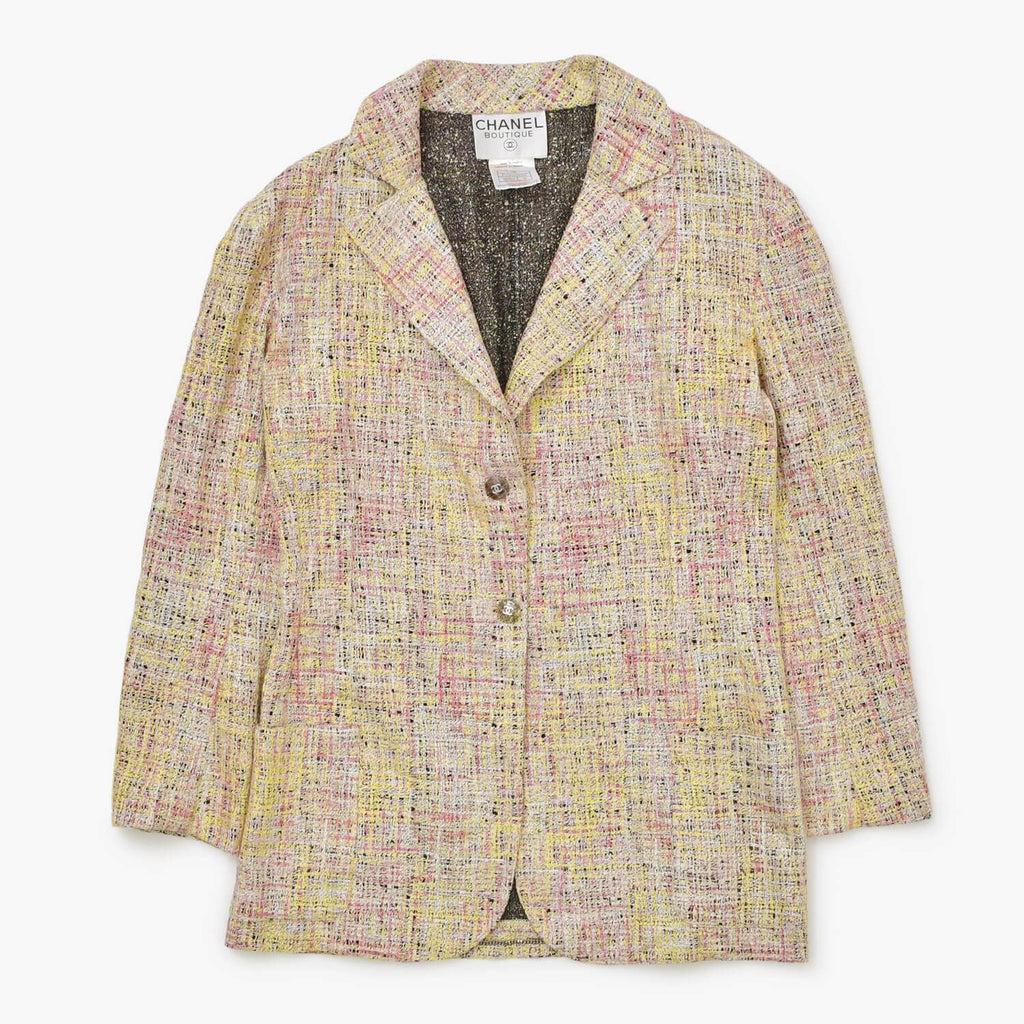 CHANEL Tweed Tailored Suit Set-Up Jacket & Skirt Coco Mark Size 38