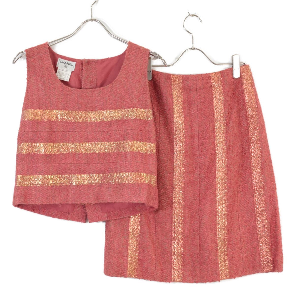 CHANEL 99P P13196V07517 Stripe Silk Blend Sleeveless Top & Skirt Tweed Setup