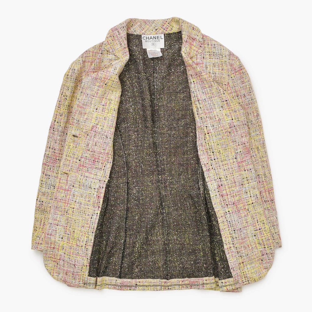 CHANEL Tweed Tailored Suit Set-Up Jacket & Skirt Coco Mark Size 38