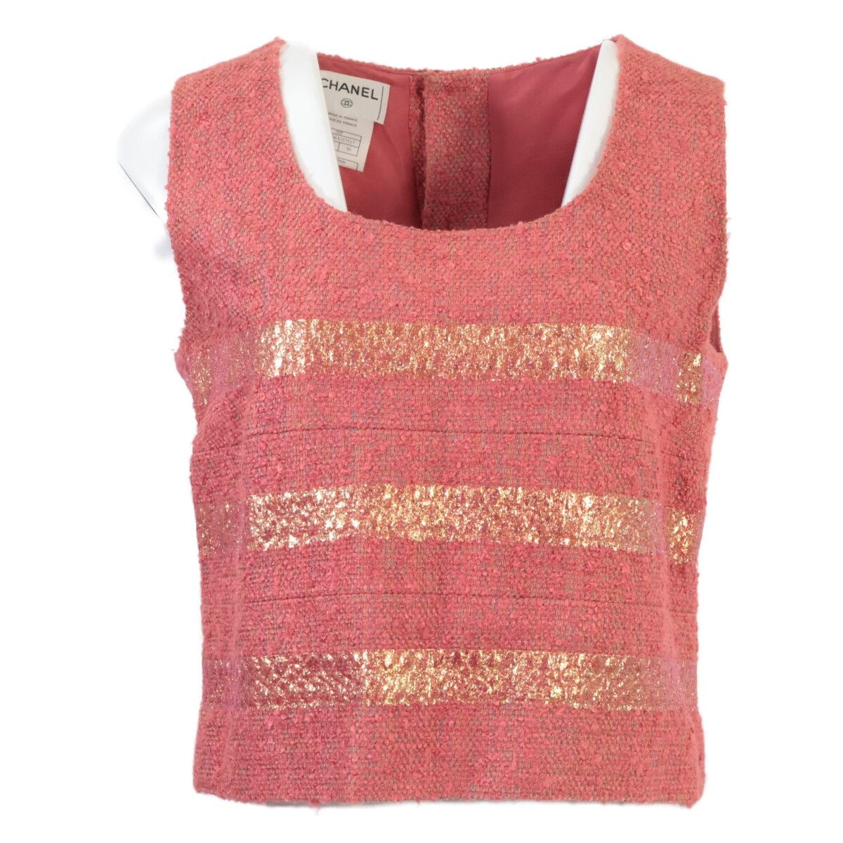 CHANEL 99P P13196V07517 Stripe Silk Blend Sleeveless Top & Skirt Tweed Setup