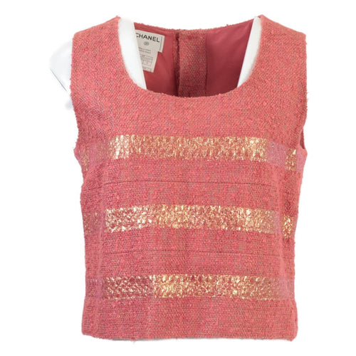 CHANEL 99P P13196V07517 Stripe Silk Blend Sleeveless Top & Skirt Tweed Setup