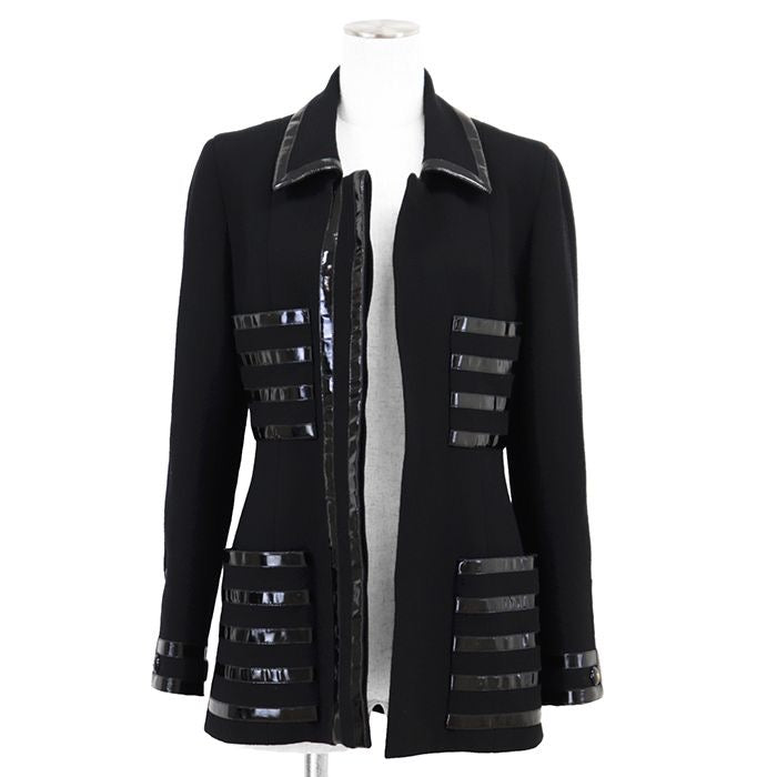 CHANEL Vintage Tweed Enamel Line Tailored Jacket Black