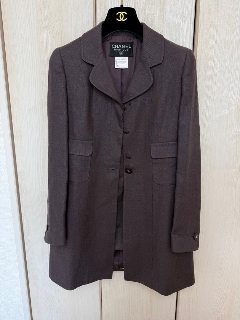 CHANEL 98C Wool × Linen Setup (Jacket & Skirt) Size 36 Purple