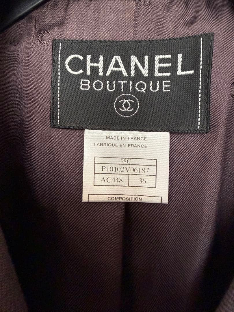 CHANEL 98C Wool × Linen Setup (Jacket & Skirt) Size 36 Purple