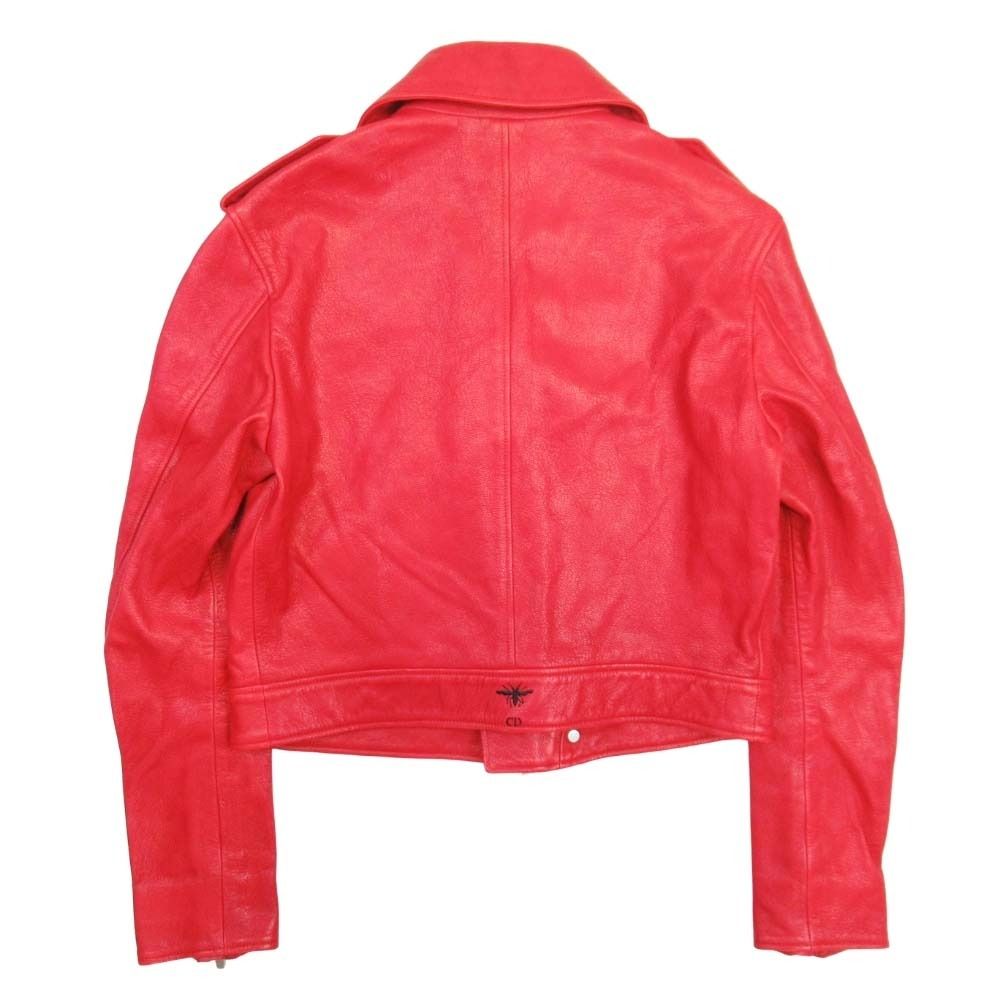 Christian Dior 17AW Goatskin Double Rider Biker Jacket Bee Embroidery Red Size 36