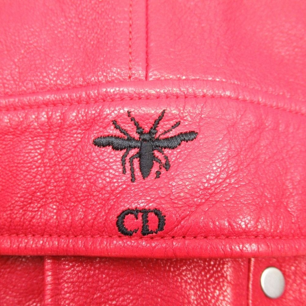 Christian Dior 17AW Goatskin Double Rider Biker Jacket Bee Embroidery Red Size 36