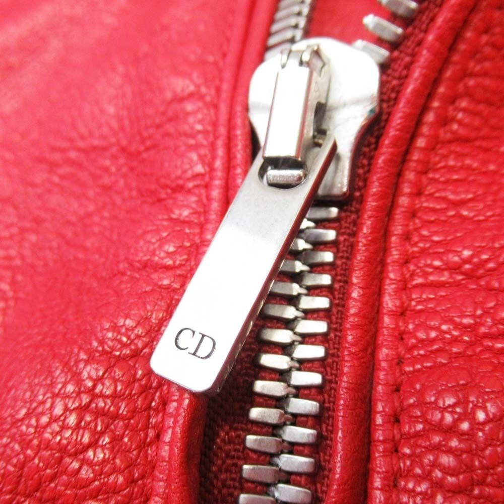 Christian Dior 17AW Goatskin Double Rider Biker Jacket Bee Embroidery Red Size 36