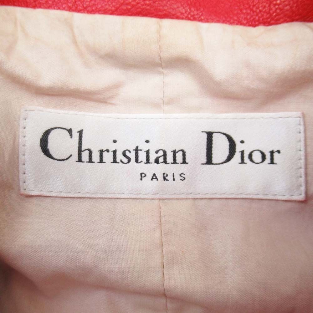 Christian Dior 17AW Goatskin Double Rider Biker Jacket Bee Embroidery Red Size 36