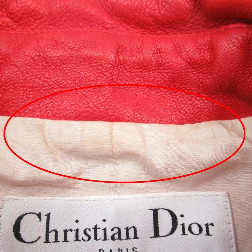 Christian Dior 17AW Goatskin Double Rider Biker Jacket Bee Embroidery Red Size 36