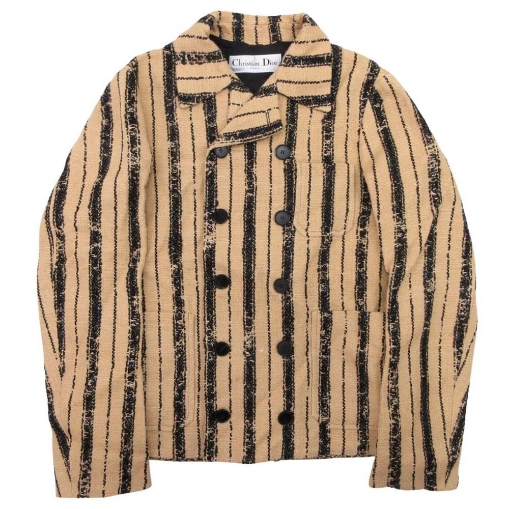 Christian Dior 20SS Stripe Double Breasted Jute-Like Blazer Beige Size 36