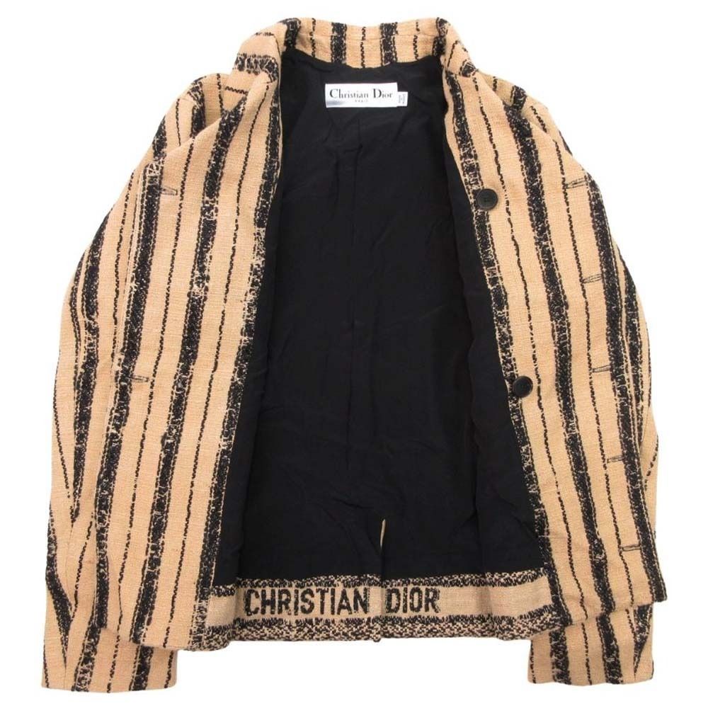 Christian Dior 20SS Stripe Double Breasted Jute-Like Blazer Beige Size 36
