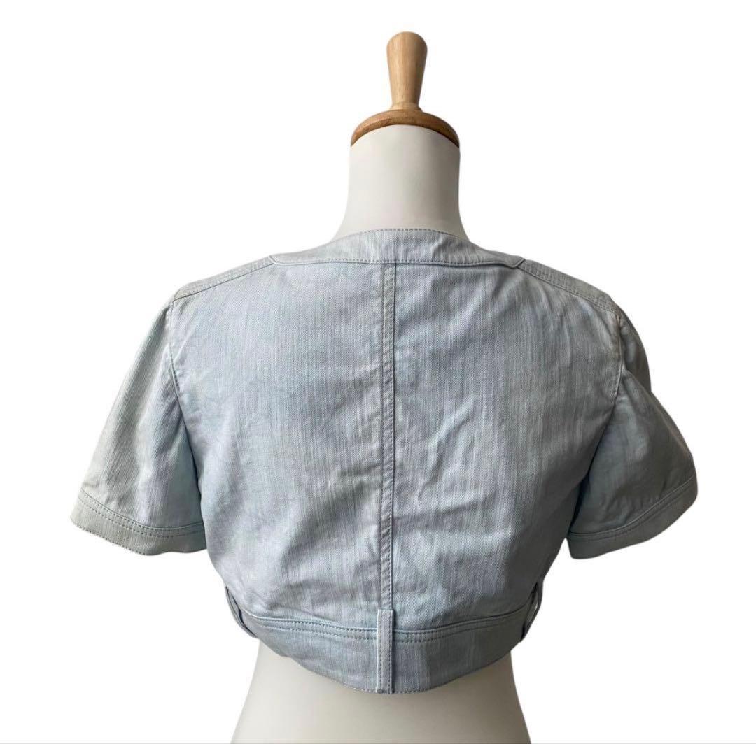 CHANEL P40 Gripoix Short Sleeve Denim Jacket Indigo Blue Size 38
