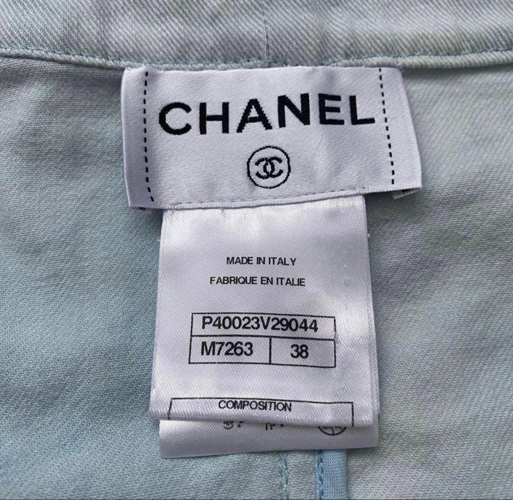 CHANEL P40 Gripoix Short Sleeve Denim Jacket Indigo Blue Size 38