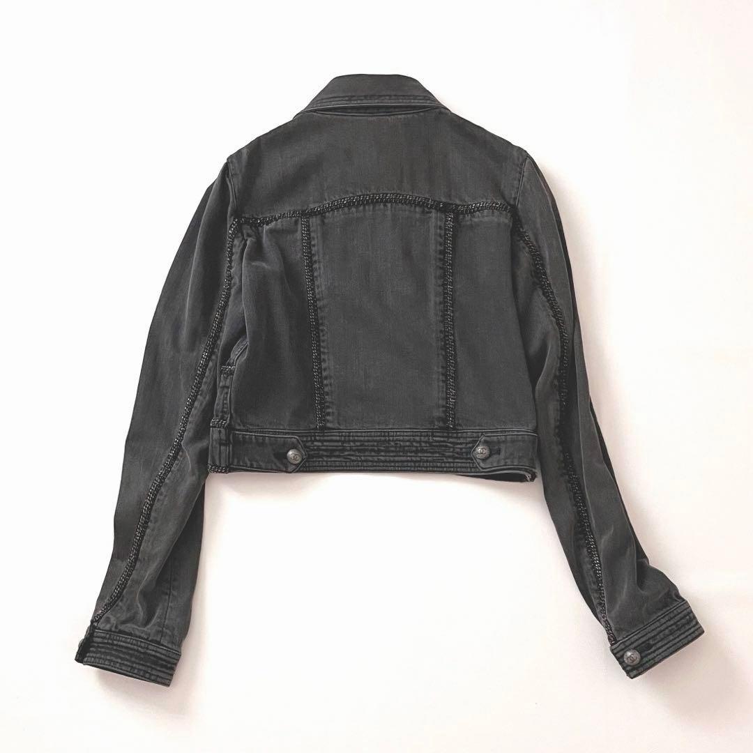 CHANEL Coco Button Logo Cropped Denim Jacket Size 38