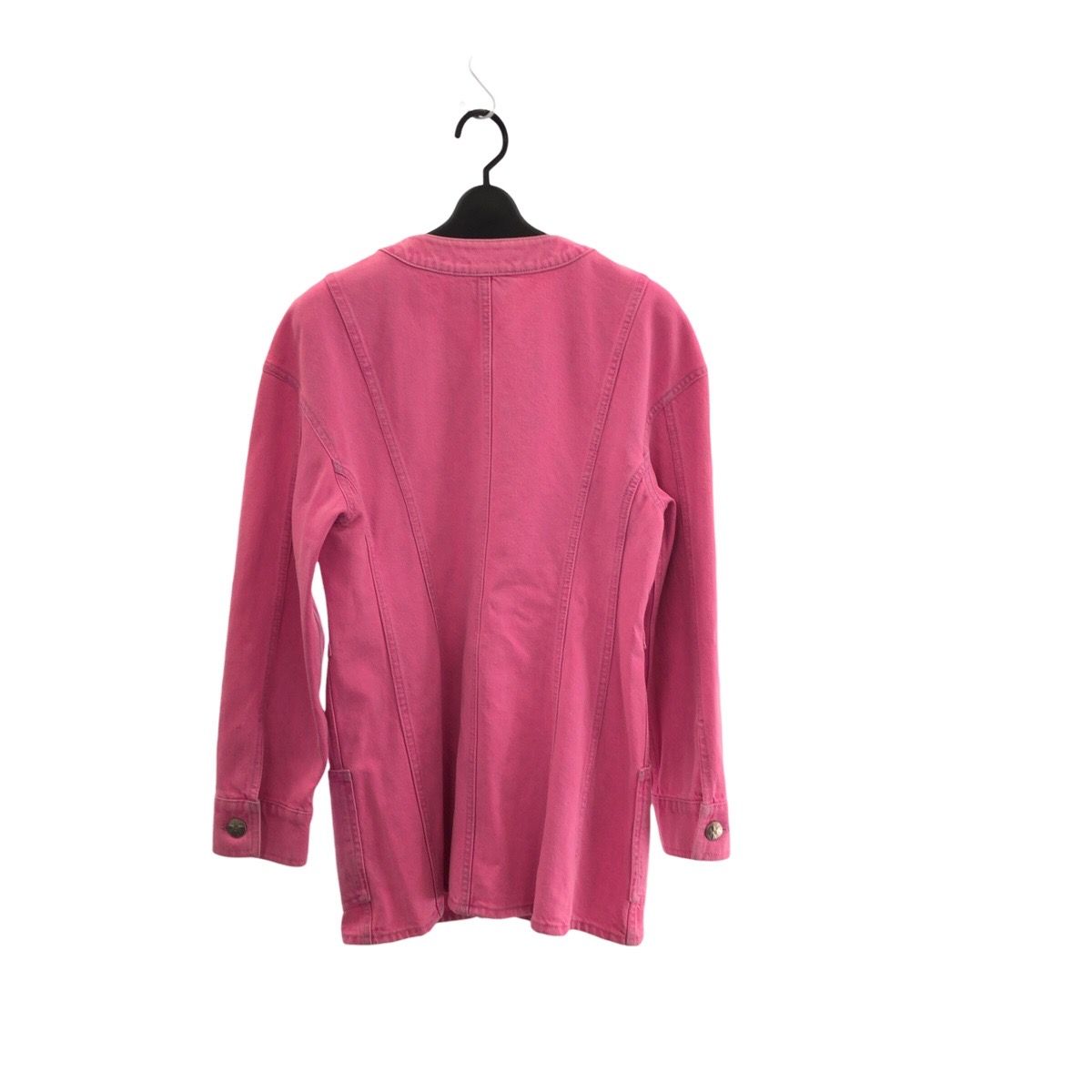 CHANEL Coco Mark Pink Cotton Denim Jacket Gold Hardware Size 36